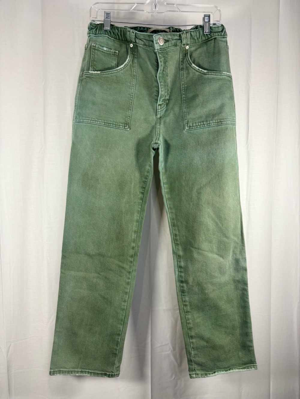 EUC Hudson Jeans Womens Green Straight-Leg Jeans Elastic Waist Size 28